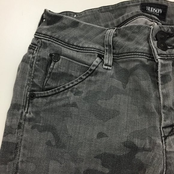 HUDSON Gray Mix Camo Print Collin Flap 5 Pocket Logo Hardware Skinny Jeans - Picture 6 of 12